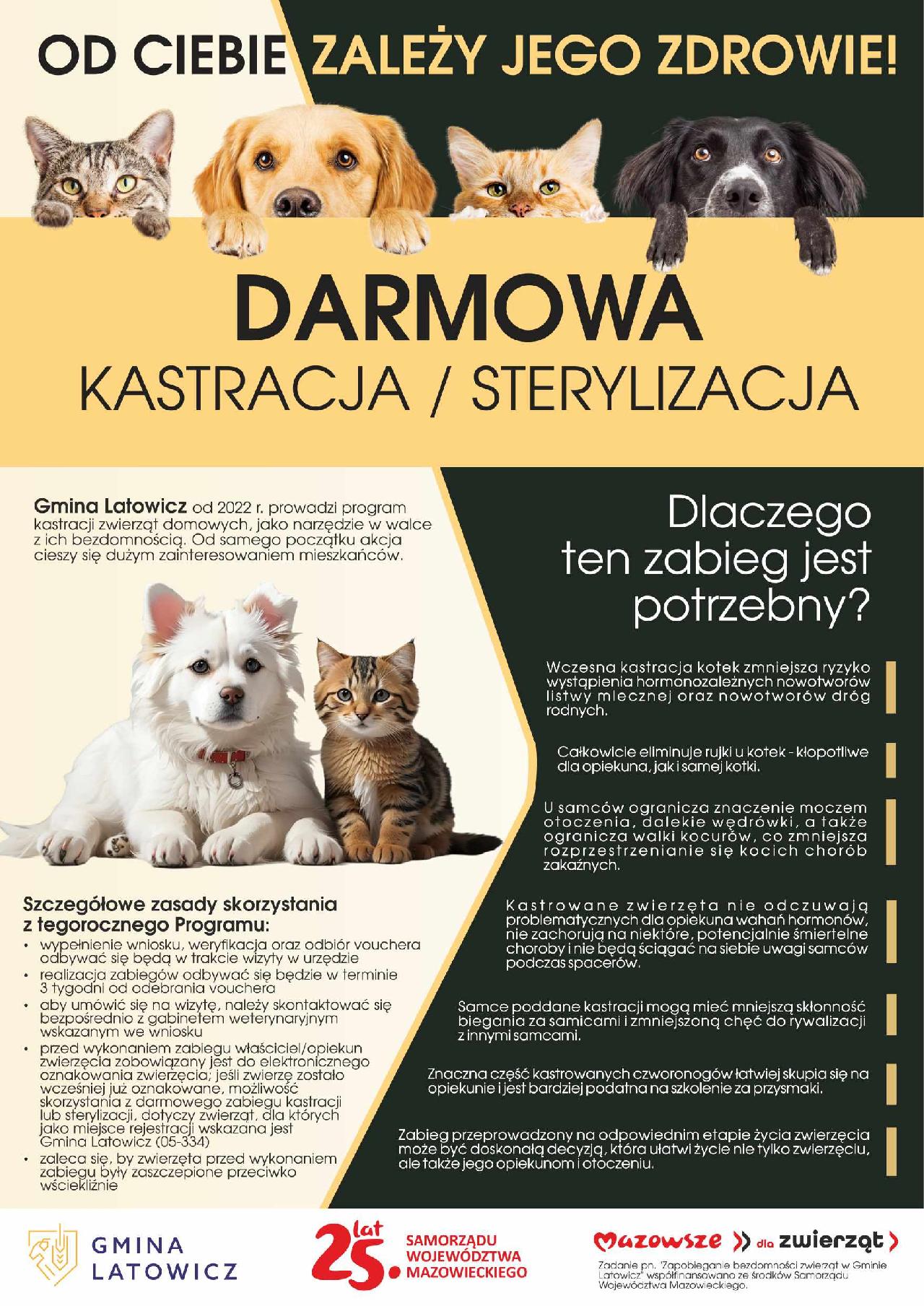 sterylizacja/kastracja darmowa w gminie Latowicz - plakat informujący